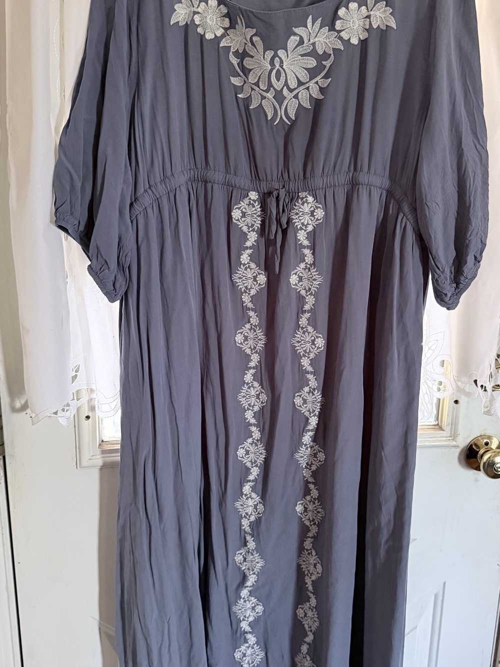 Blue Embroidered Maxi Dress - Lightweight Boho Style